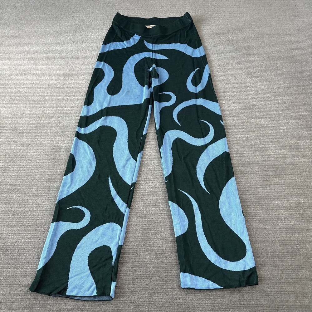 Paloma Wool Fuego Ribbed Knit Flare Women's S Green Pants High Waist Psychedelic